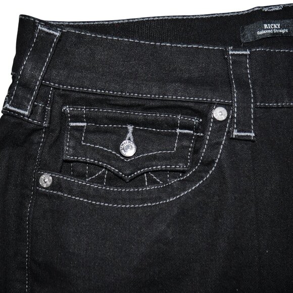 True Religion Ricky Straight Jeans Men's Size 36x32 Solid Black Flap Pockets NWT - Picture 9 of 14